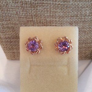New Real Rose de France Amethyst Studs in RG